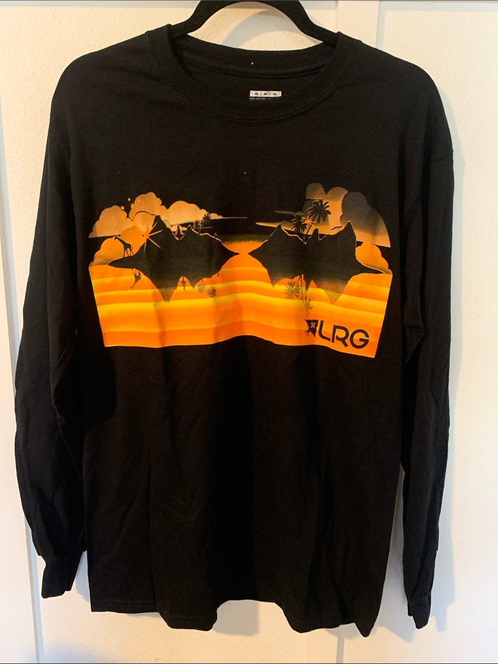 LRG Black Long Sleeve Tee with Orange Sunset Island Graphic